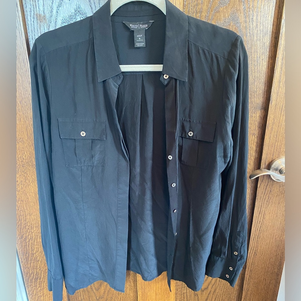 100% silk black button up blouse